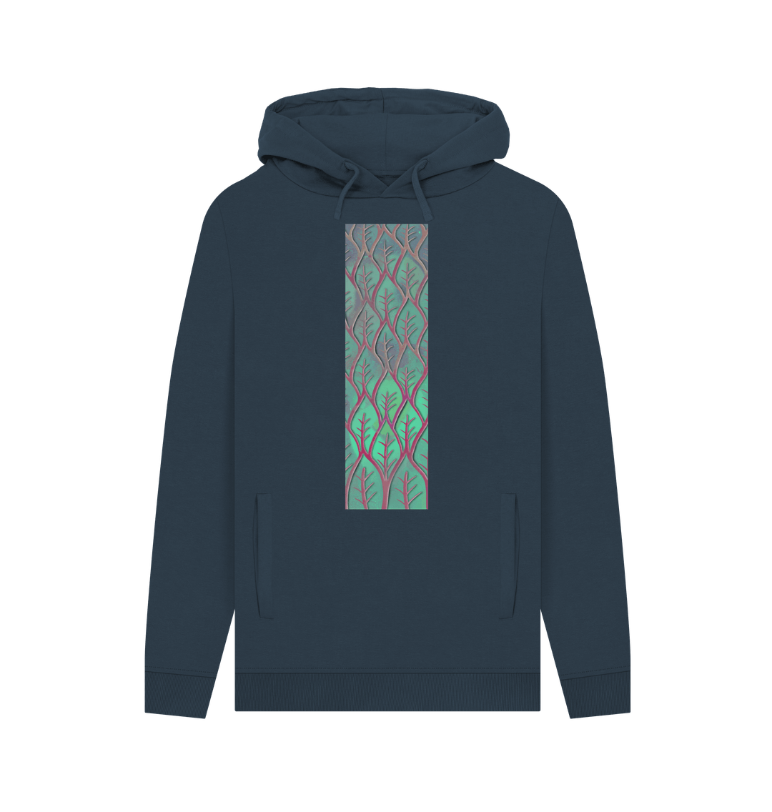 Navy Unisex cosmic leaves hoodie.