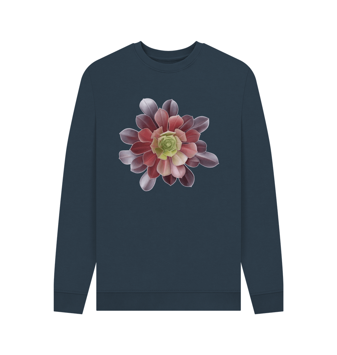 Navy Blue Men\u2019s Green to red ombr\u00e9 succulent sweatshirt.