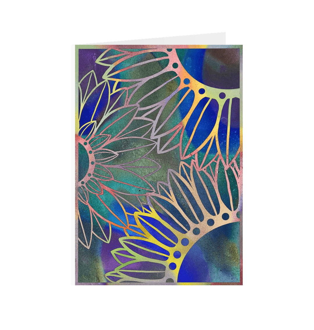 White Neon sunflowers greeting cards.