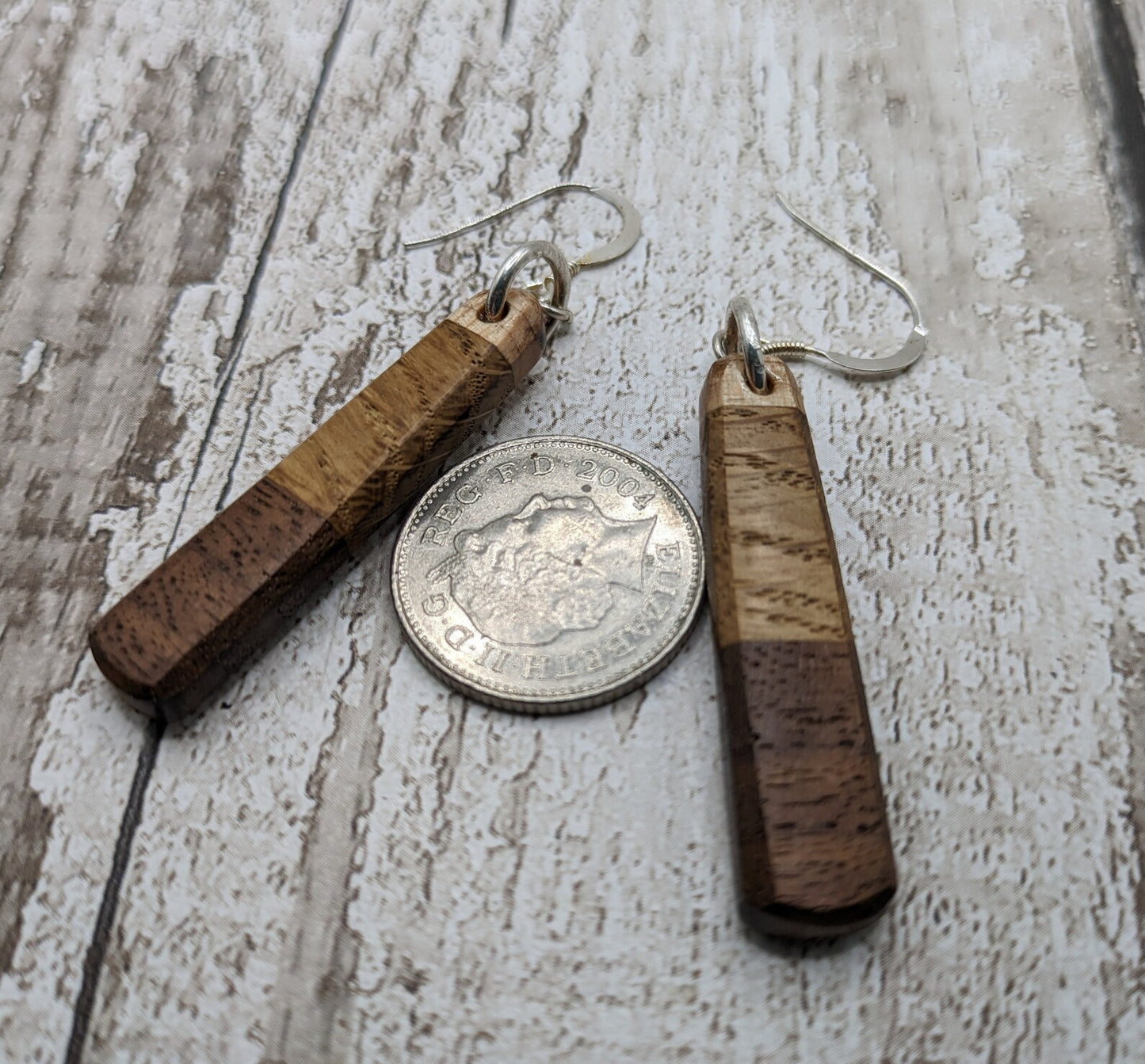 Mixed wood roimata teardrop earrings.
