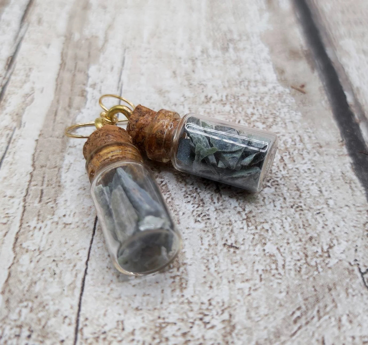 Mixed New Zealand Pounamu Greenstone chips in a bottle earrings.