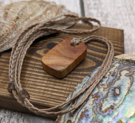 Yew wood square wood slice pendant.