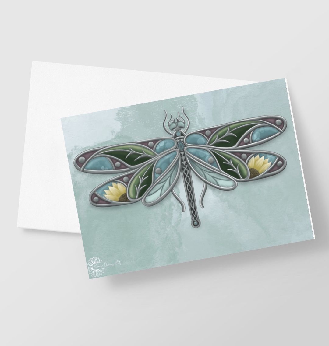 Stained glass dragonfly 2.0 greetings card.