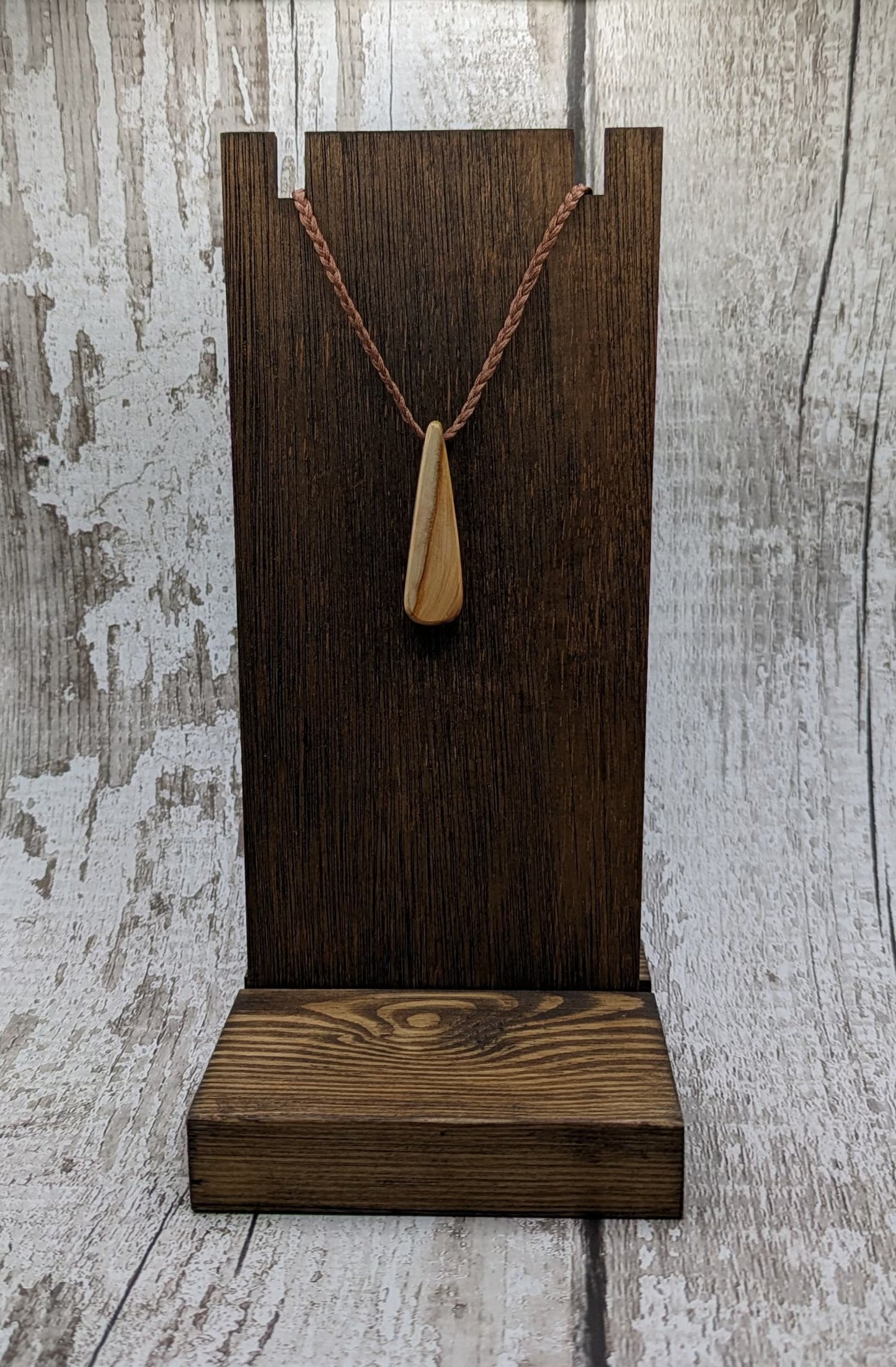 Yew wood roimata drop pendant.