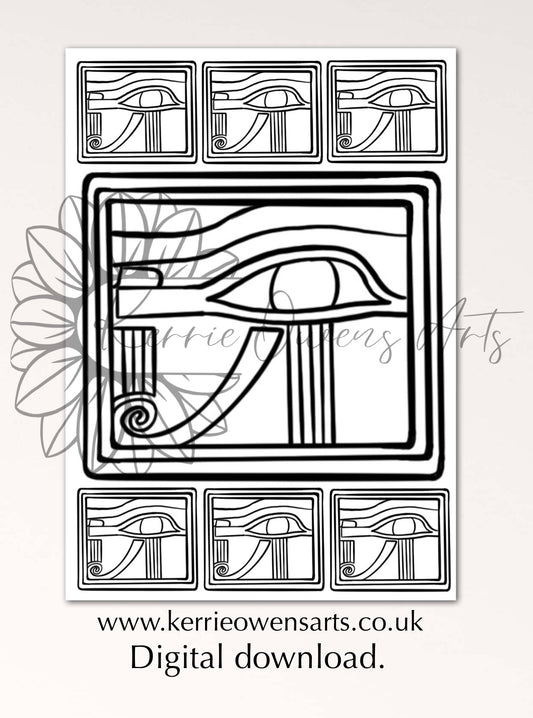 The Egyptian eye in square, colouring book page, digital download.