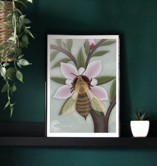 Honey bee on manuka flower print.