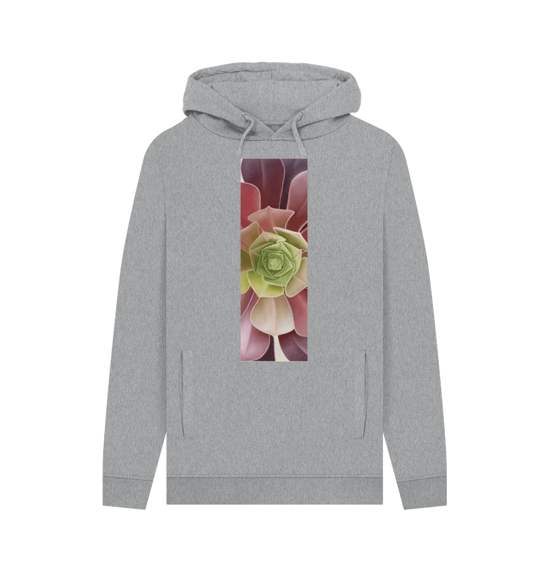 Light Heather Unisex green to purple ombr\u00e9 succulent banner hoodie.