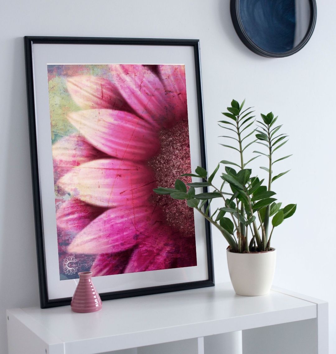 Textured pink sunflower poster print.