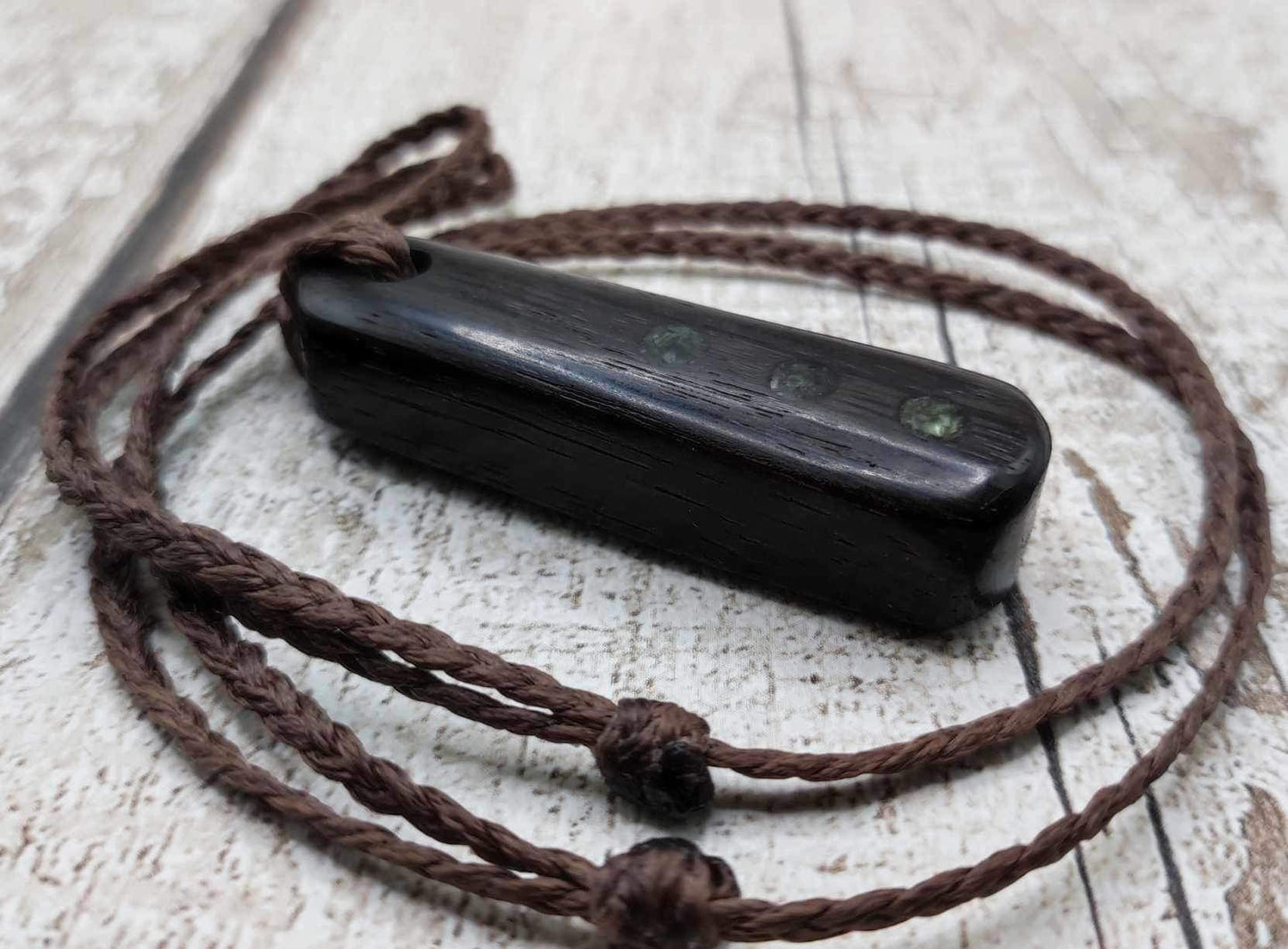 Bog oak with nz Pounamu serpentine, roimata pendant.