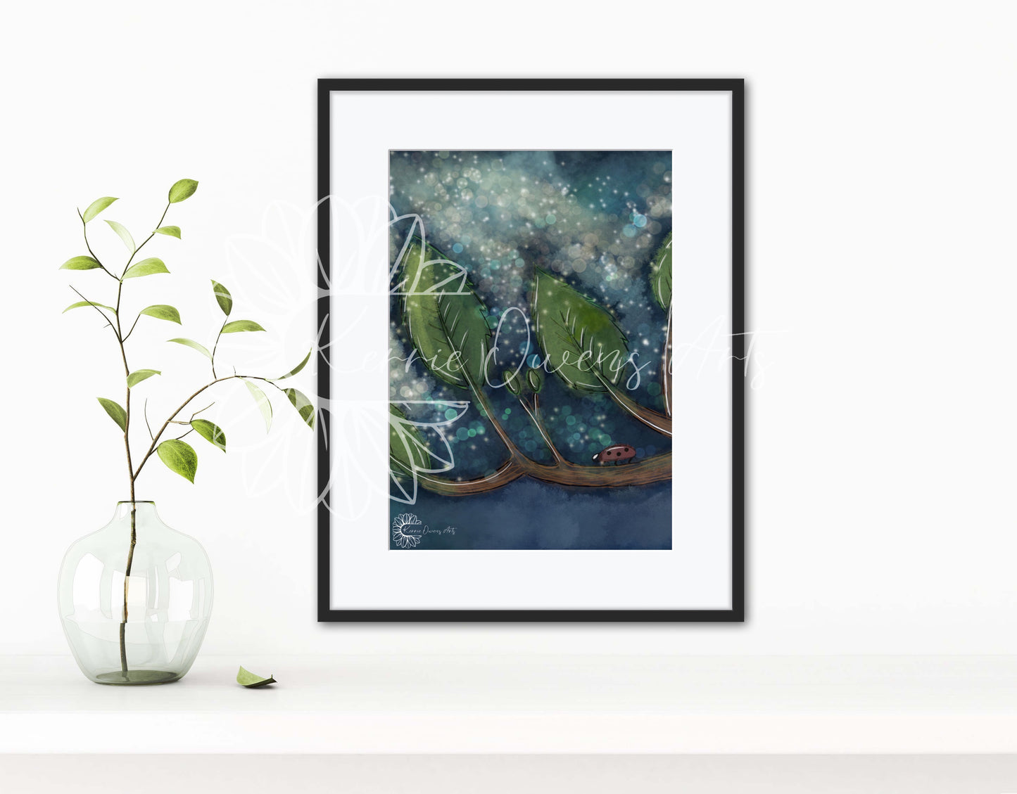 Woodland night magic digital illustration poster print.