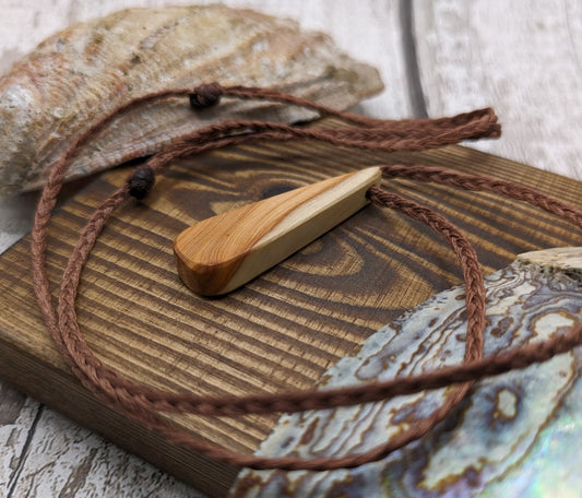 Yew wood roimata drop pendant.