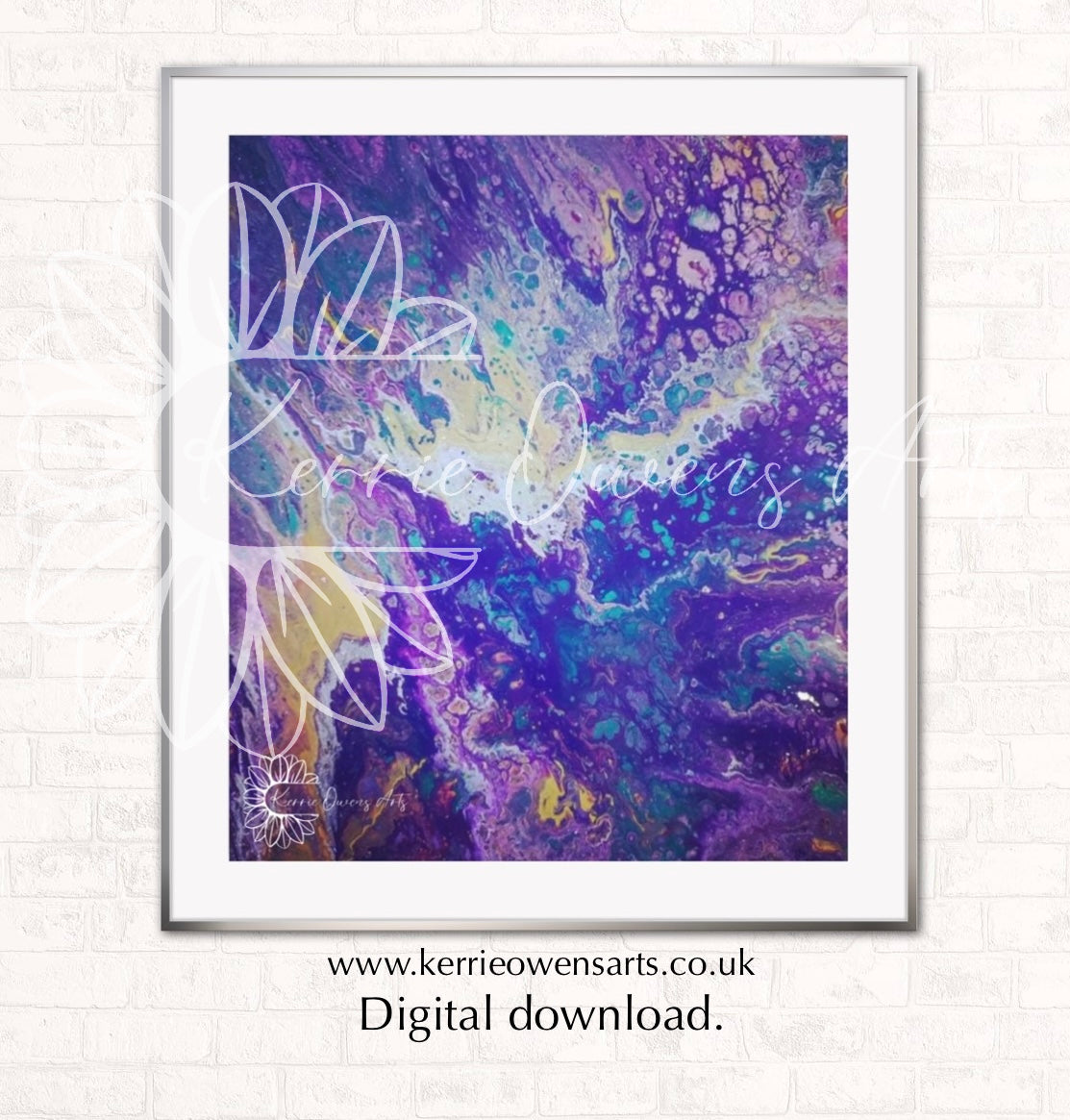 Purple shade of acrylic paint pour, photographic print. Digital download