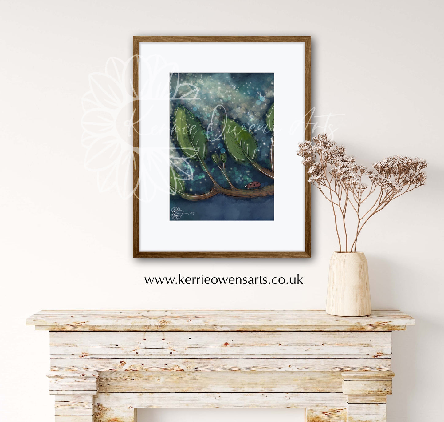 Woodland night magic digital illustration poster print.