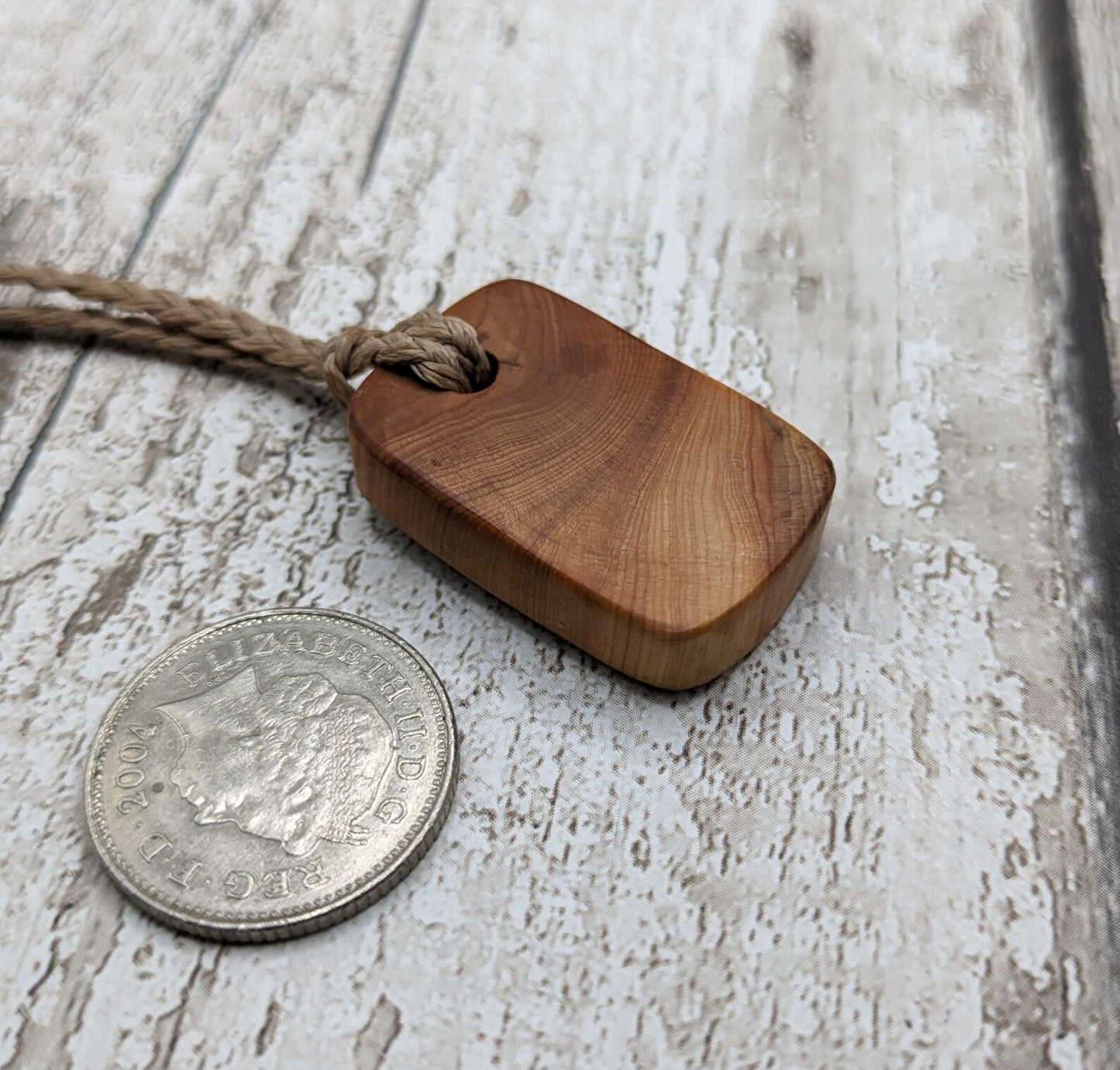 Yew wood square wood slice pendant.