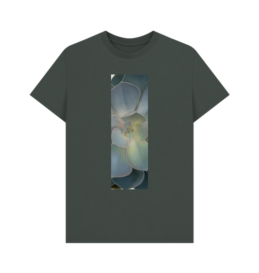 Dark Grey Unisex green ombr\u00e9 succulent banner T-shirt.