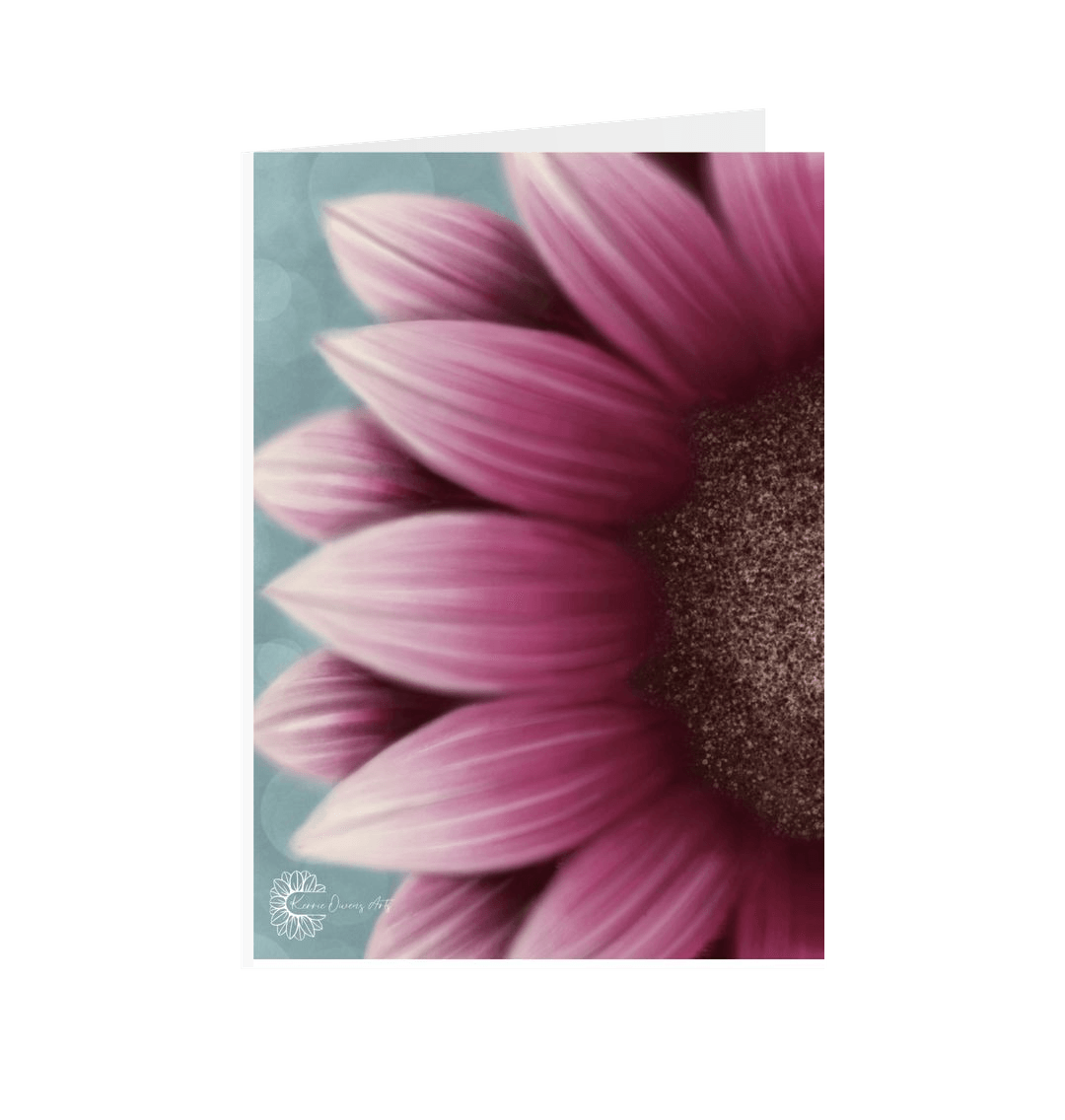 White Pink sunflower side view greetings cards.