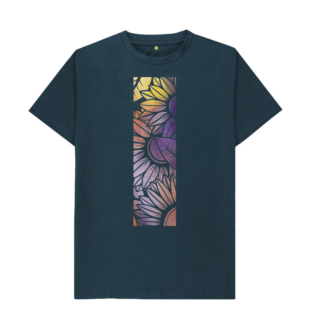 Denim Blue Unisex Rainbow Spray flowers T-shirt.