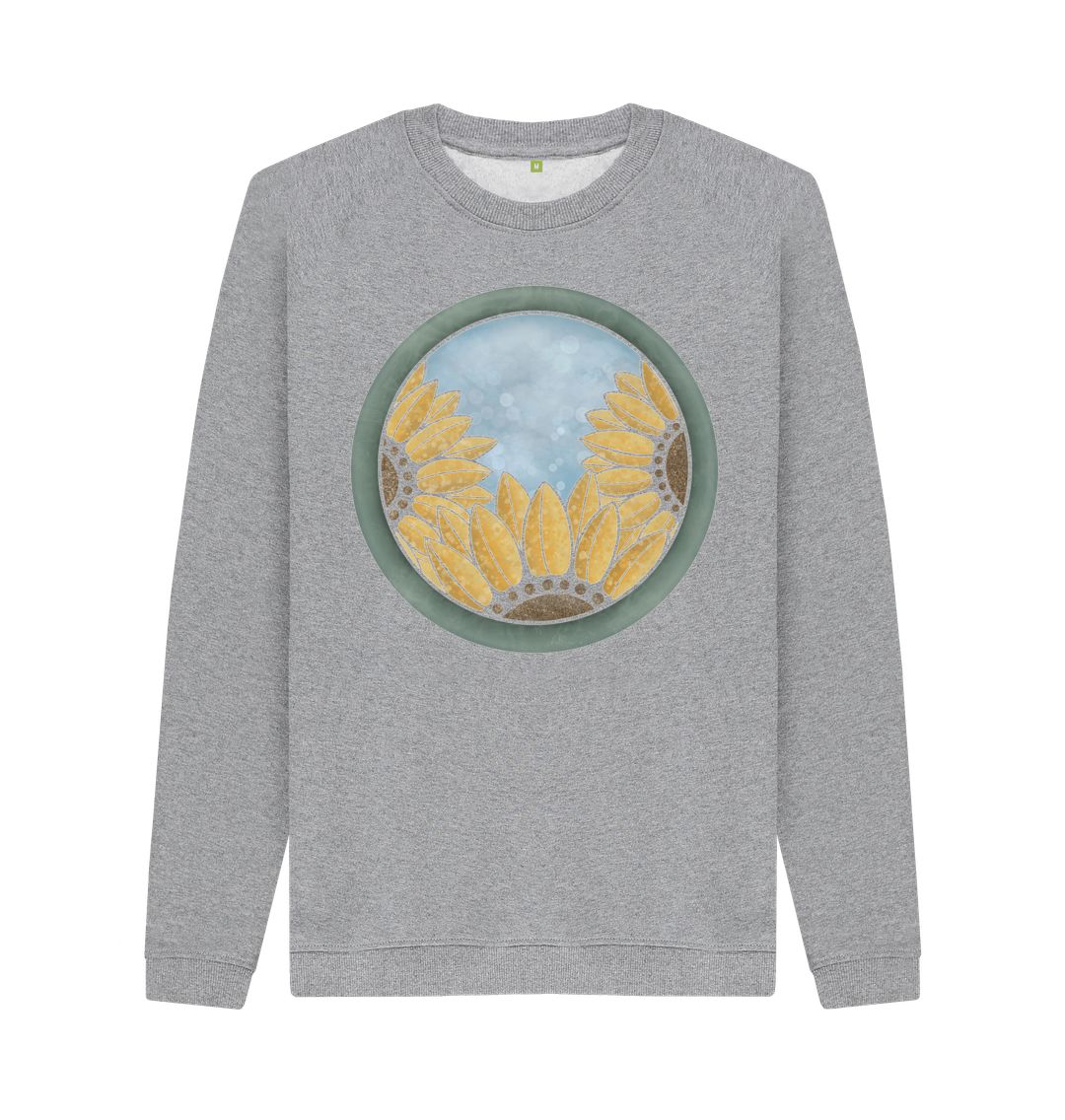 Light Heather Unisex triple sunflower sweatshirt.