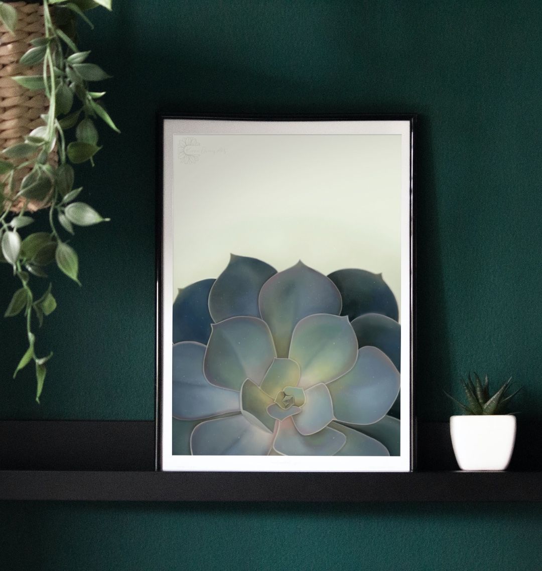 Low line green ombré succulent poster print.