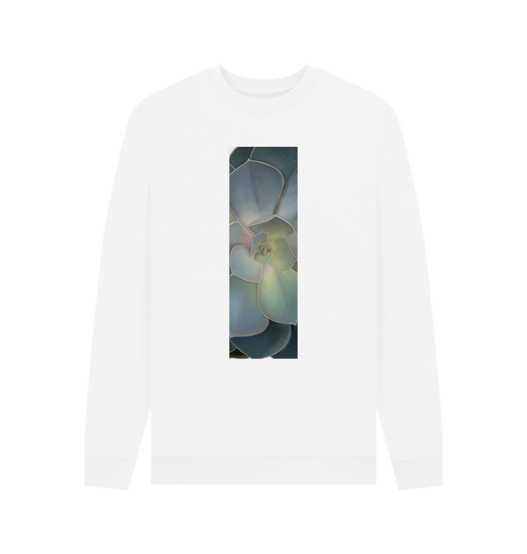 White Men\u2019s green ombr\u00e9 succulent banner sweater.