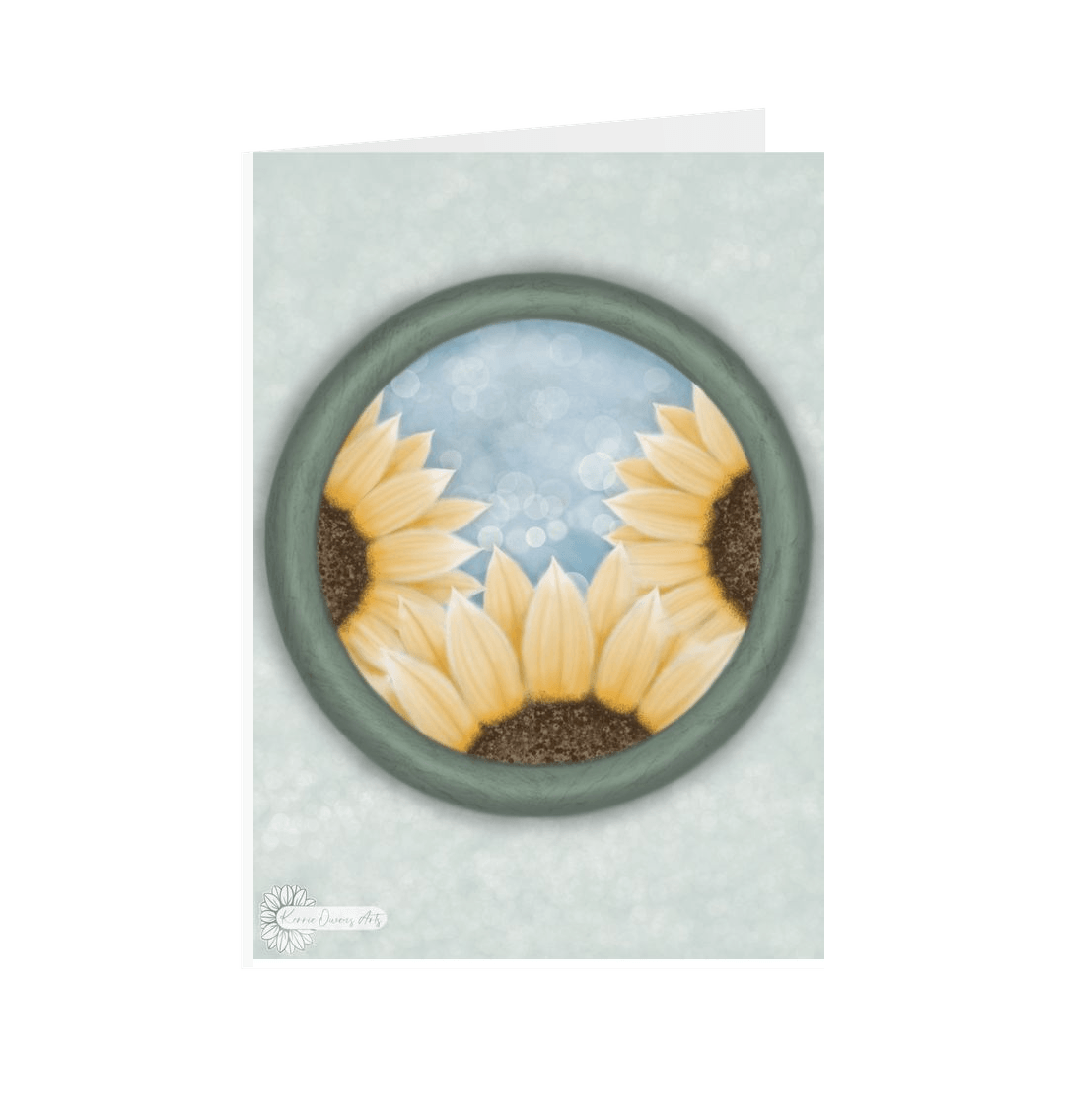 White Triple sunflowers greetings cards.