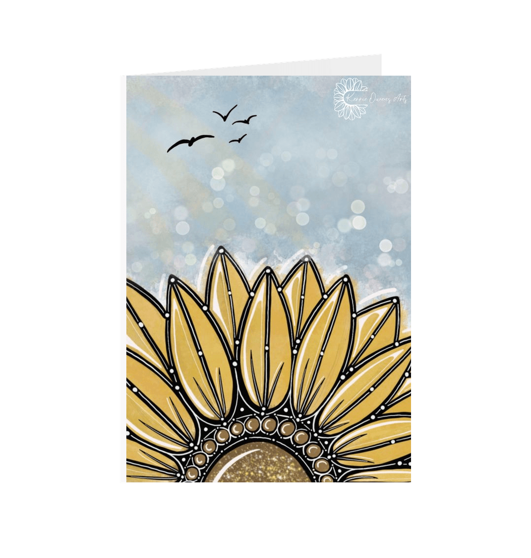 White Magic sunflower greetings card.