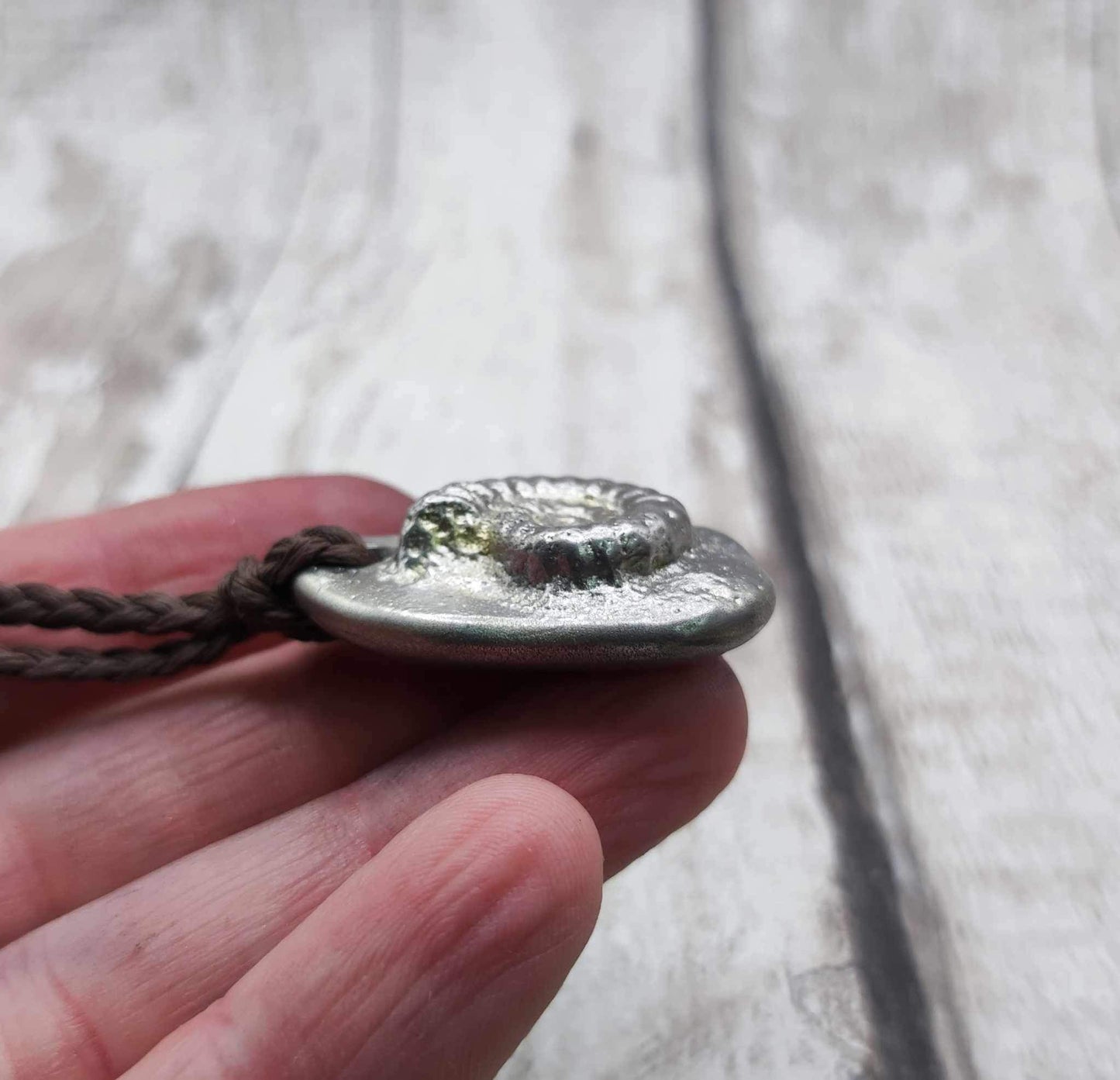 Pewter solid metal casting ammonite pendant.