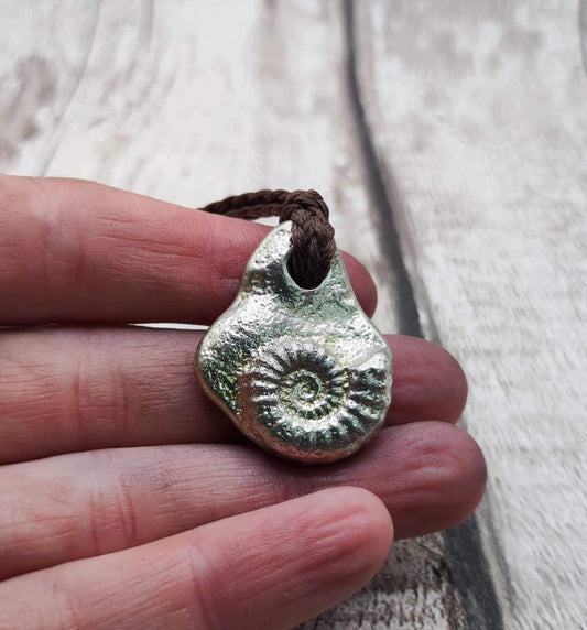 Ammonite pewter solid cast pendant.