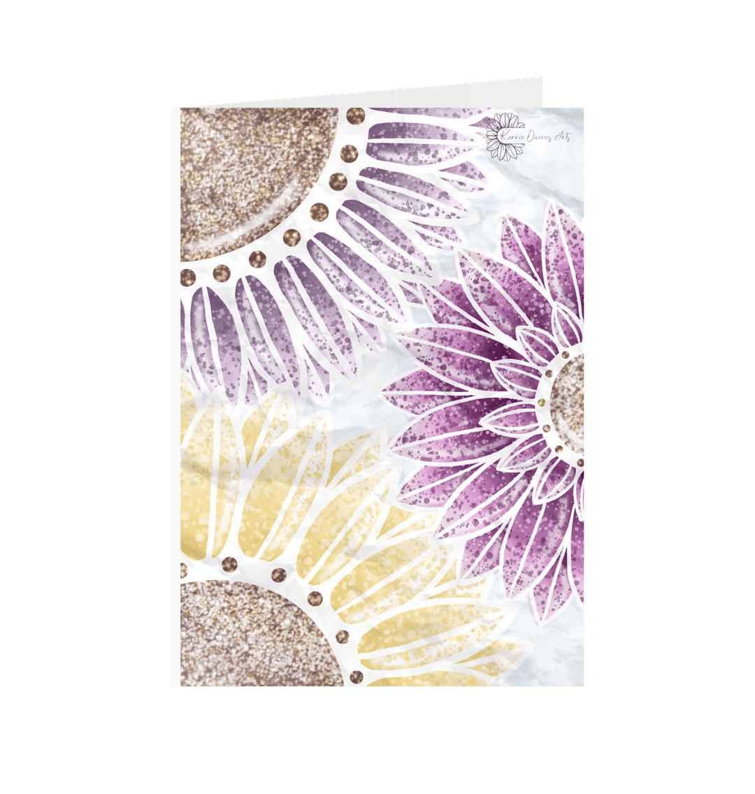 White Triple splatter sunflowers greetings cards.