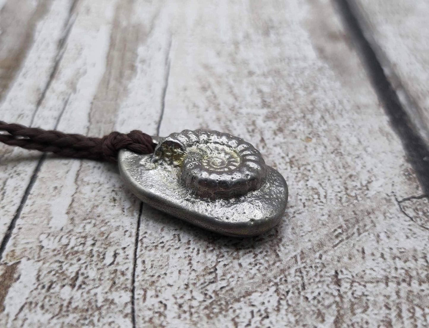 Pewter solid metal casting ammonite pendant.