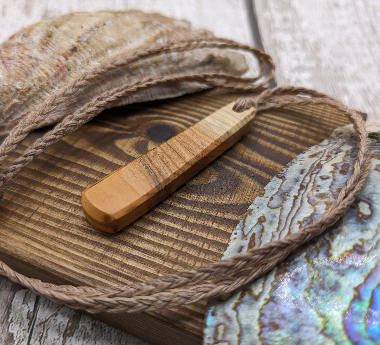 Yew wood roimata teardrop pendant