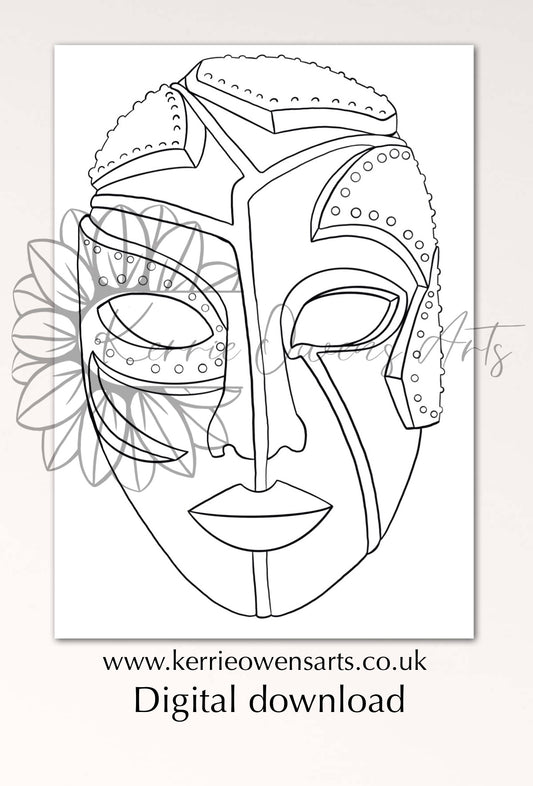 Andromeda’s mask colouring in page, digital download.