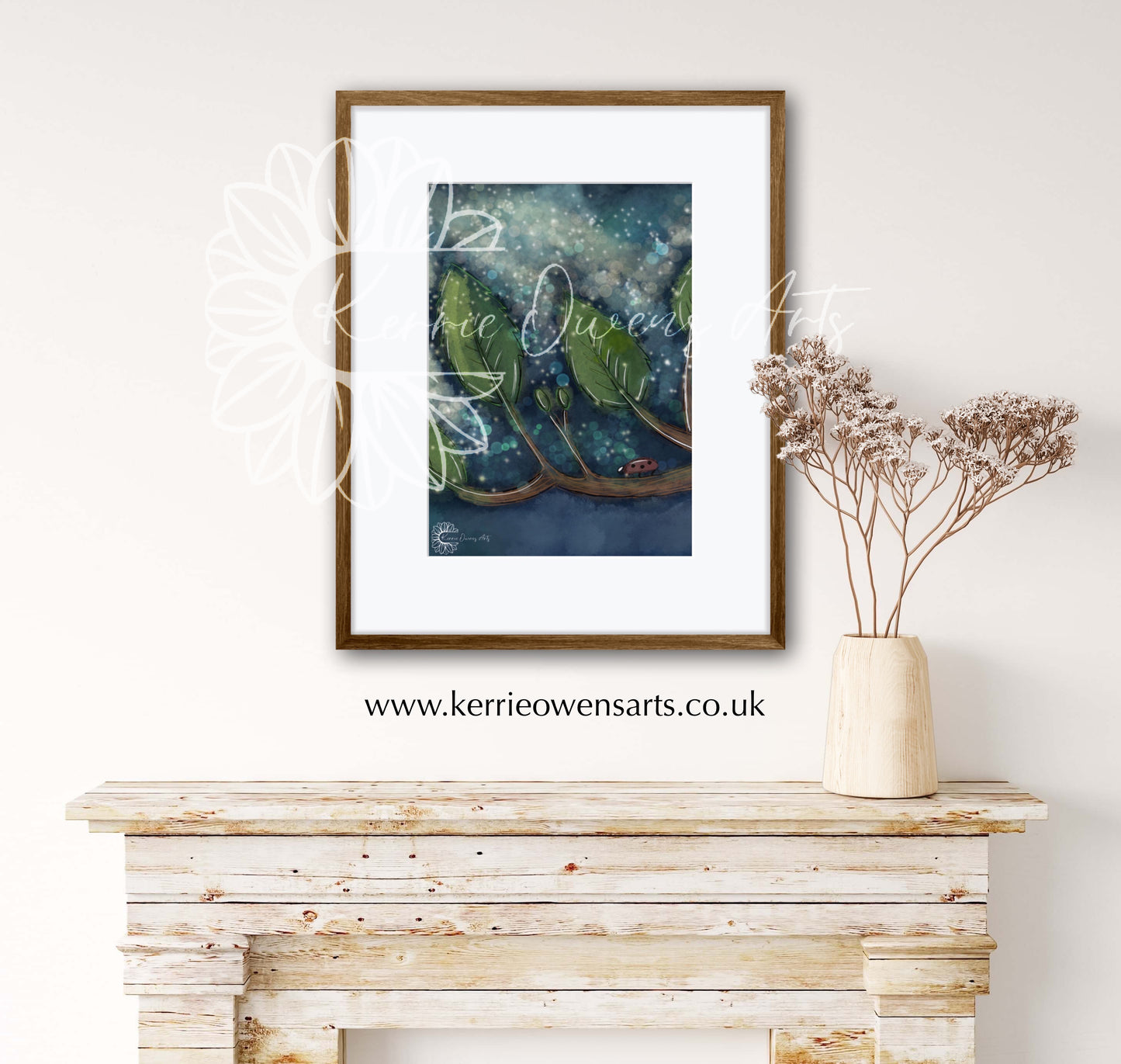 Woodland night magic digital illustration poster print.