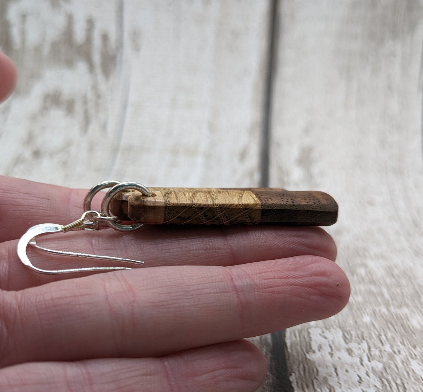 Mixed wood roimata teardrop earrings.