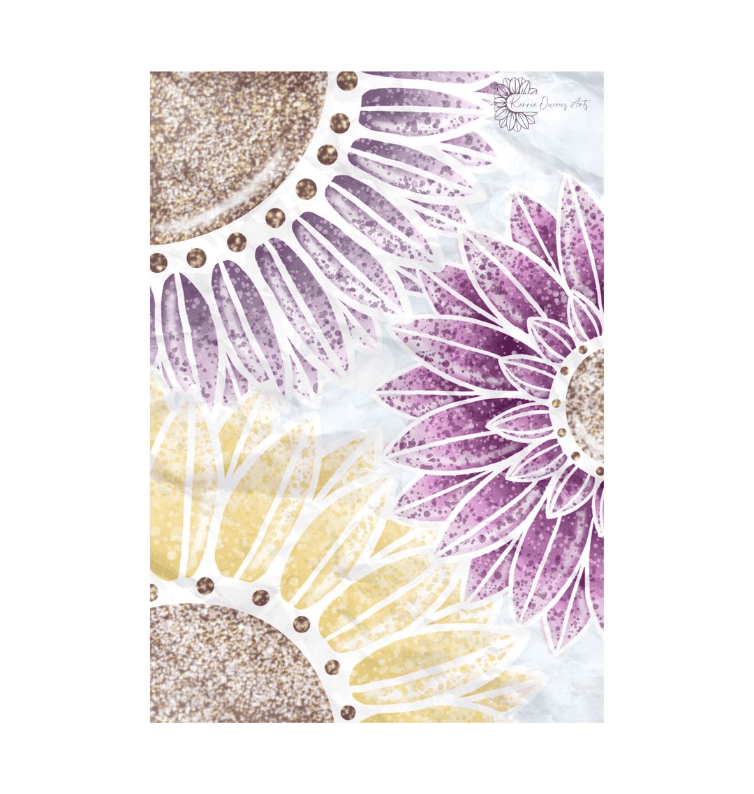 White Triple paint splattered sunflower poster print.