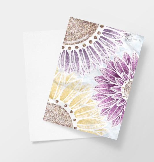 Triple splatter sunflowers greetings cards.