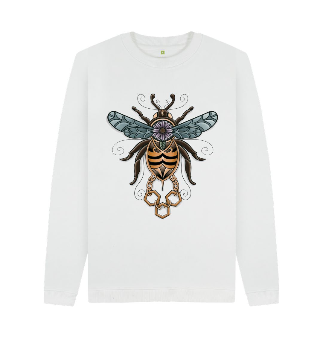 White Unisex gilded bumblebee sweatshirt.