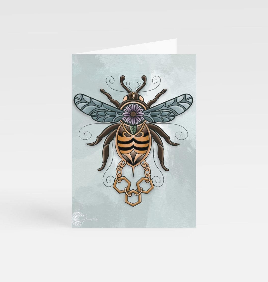 Gilded bumblebee greetings card.
