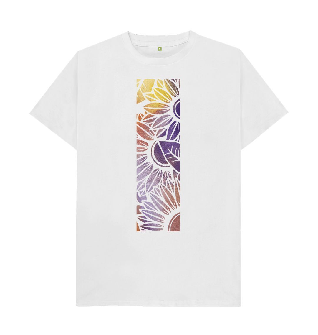 White Unisex Rainbow Spray flowers T-shirt.