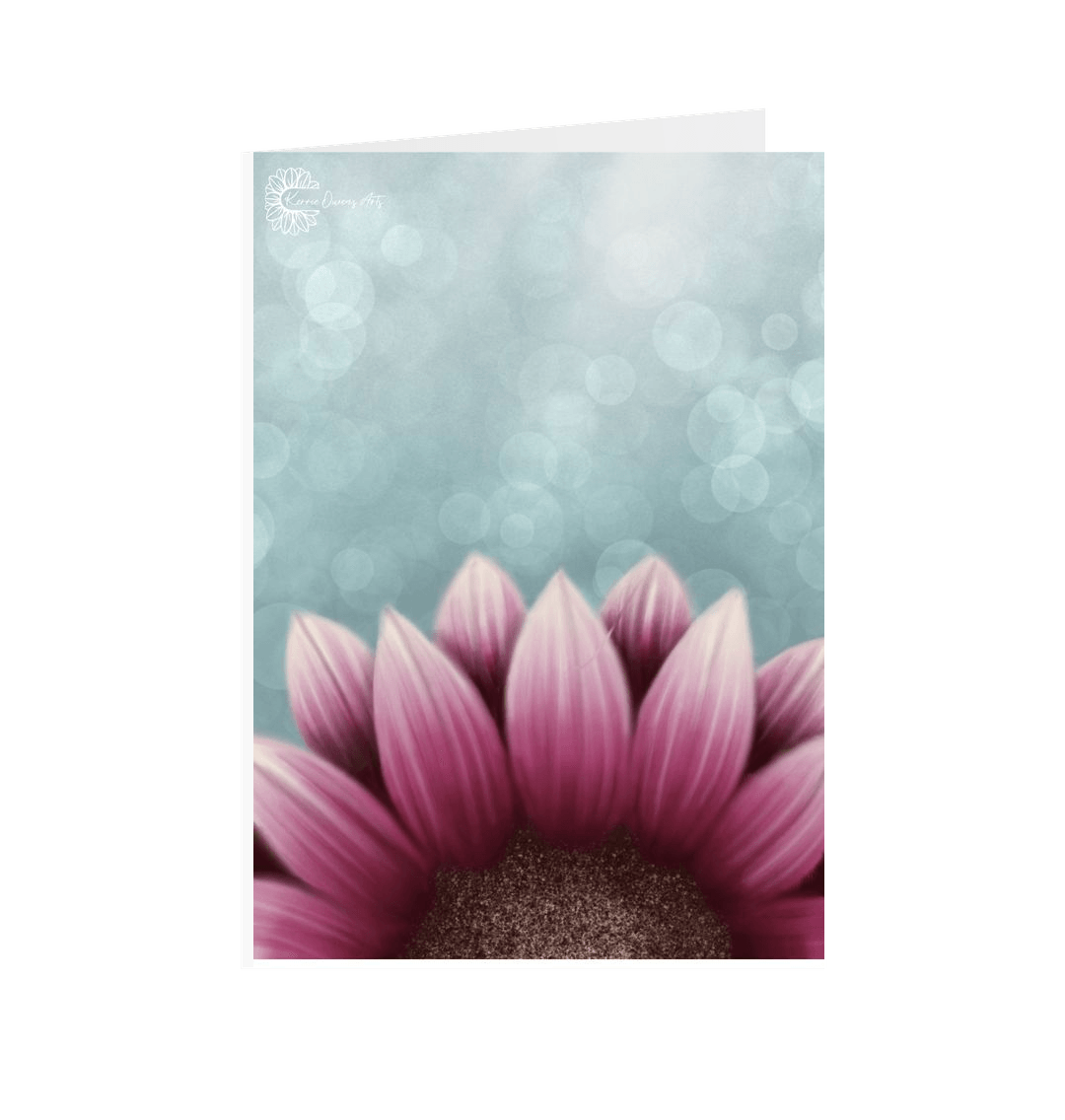 White Print sunflower greetings card.