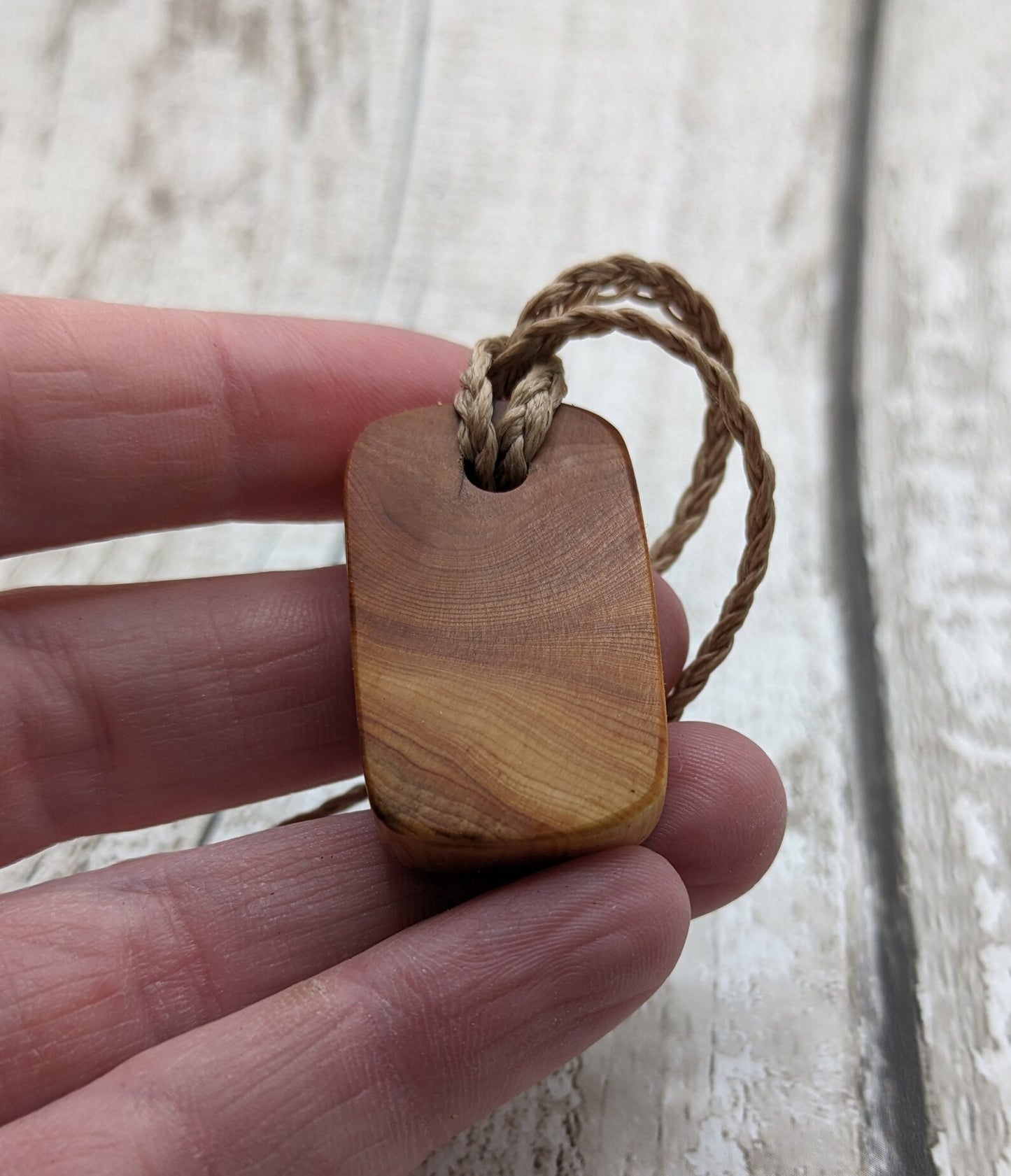 Yew wood square wood slice pendant.