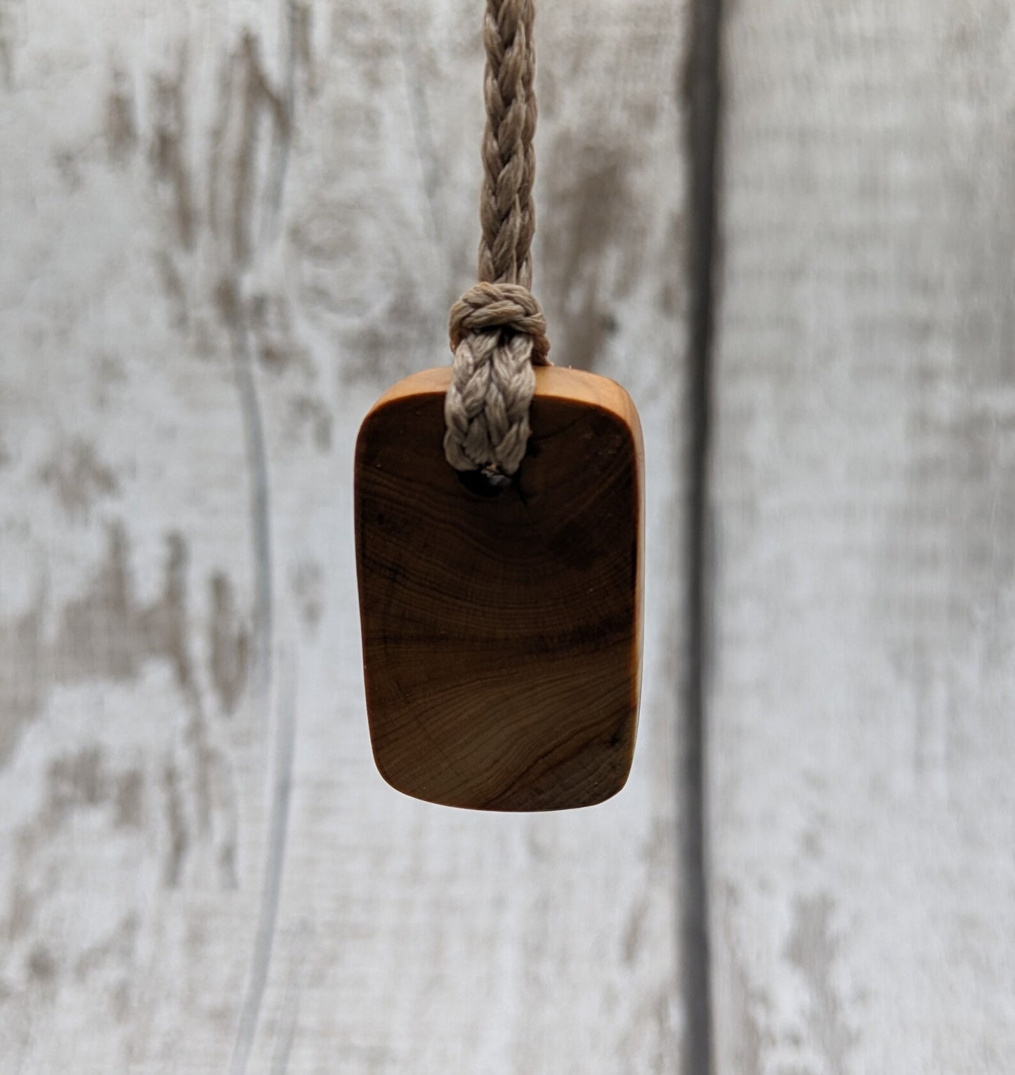 Yew wood square wood slice pendant.