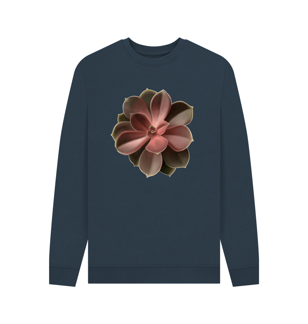 Navy Blue Men\u2019s Red to green ombre succulent sweatshirt.