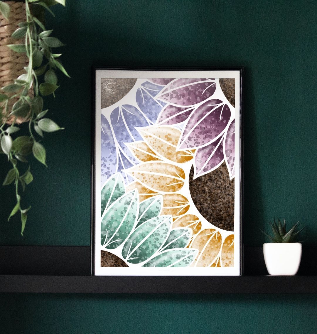 Paint splattered sunflower post print.