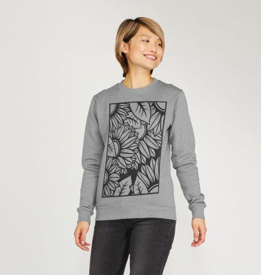 Ladies black lined sunflower sweatshirt.
