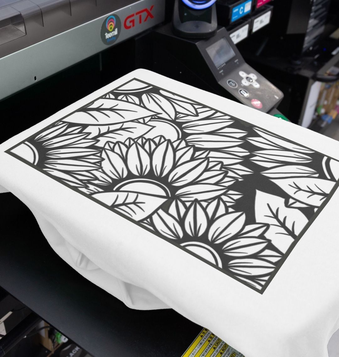 Ladies black lined sunflower sweatshirt.