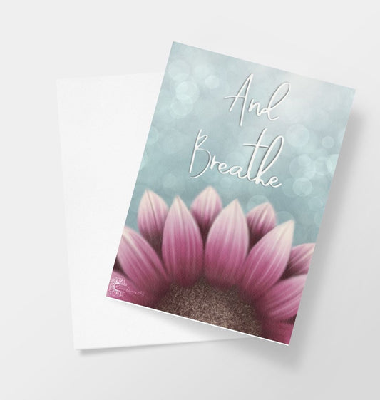 And breath pink sunflower greetings card.