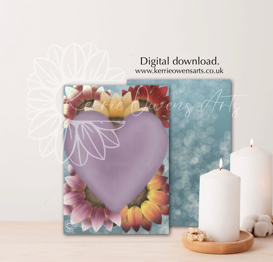 Heart of flowers digital download invitation and wall art print.