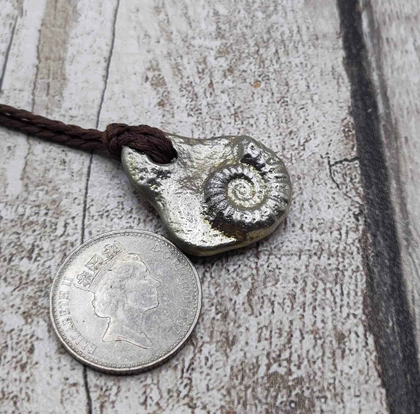 Ammonite pewter solid cast pendant.