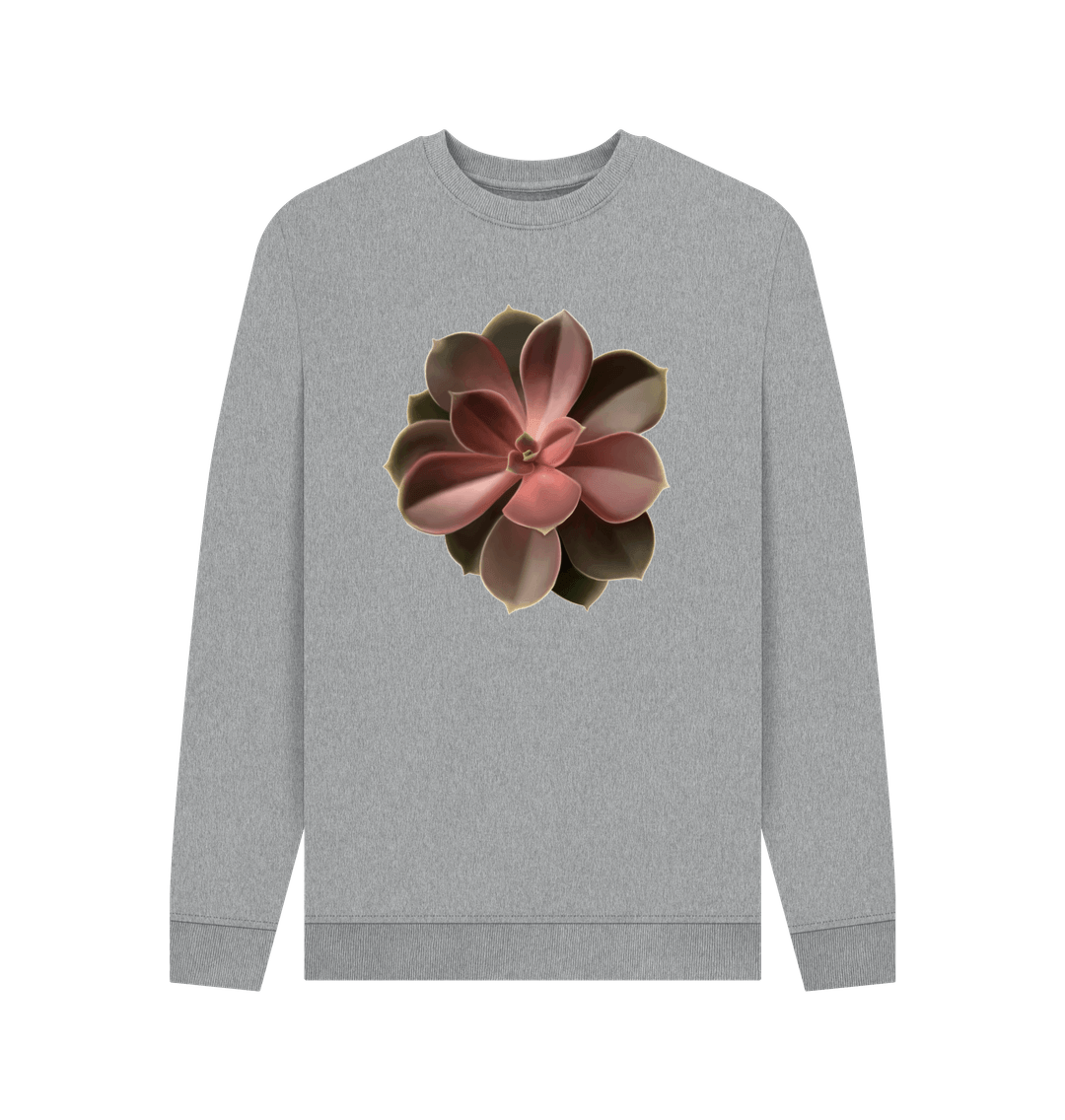 Light Heather Men\u2019s Red to green ombre succulent sweatshirt.